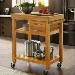 Clevr Rolling Bamboo Wood Kitchen Island Cart Trolley, Kitchen Trolley Cart Worth $200