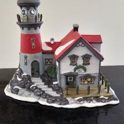New England Village Series. "Pigeonhead Lighthouse". Hand Painted Porcelain. 