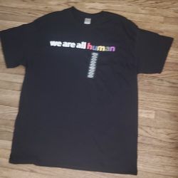 NWT " WE ARE ALL HUMAN " LOGO ADULT BLACK (LARGE SIZE) T-SHIRT