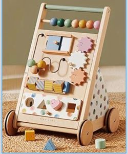 Tiny Land Wooden Baby Walker with Adjustable Speed, Montessori Activity Push Walker Toy for Toddlers, Baby Gift Parents Love for Boys & Girls(Morandi)
