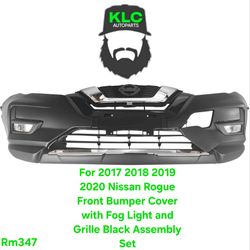 For 2017 2018 2019 2020 Nissan Rogue Front Bumper Cover with Fog Light and Grille Black Assembly Set