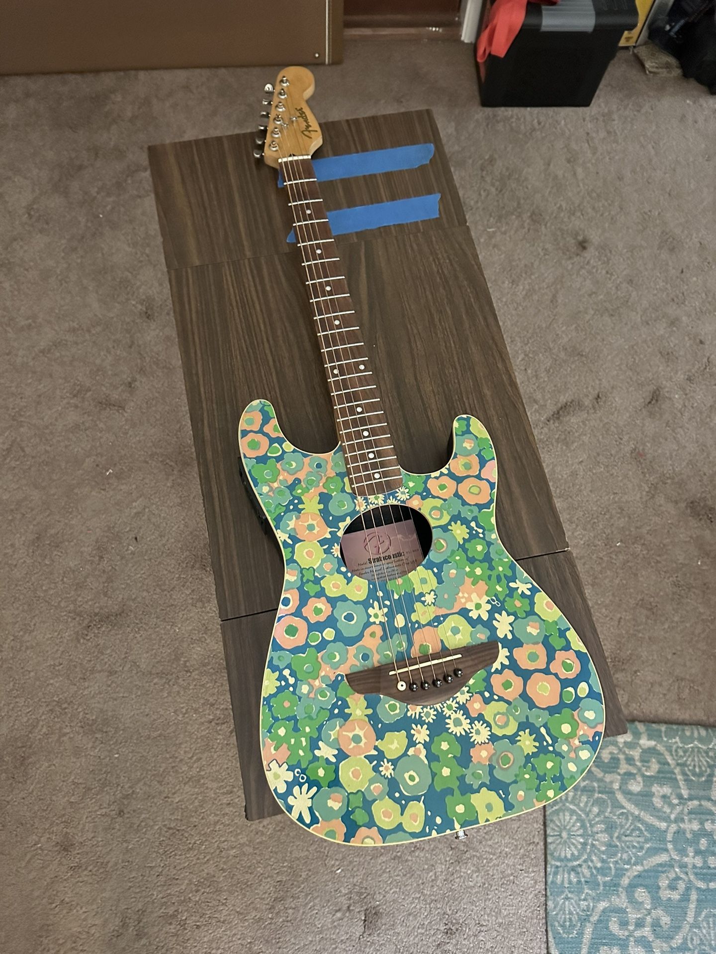 Externally Rare Flower Power Fender Stratacoustic Electric Guitar