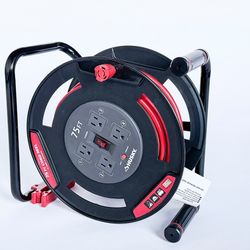 75 ft. 12/3 13 Amp Retractable Extension Cord Reel with 4 Grounded Outlets Black