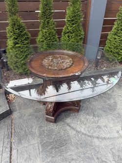 Glass top oak table