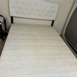 Queen Box Spring, Headboard And Metal Base 