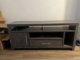 Gray Wood TV Stand with Storage