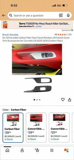 for C8 Corvette Carbon Fiber Door Panel Window Lift Switch Cover Trim Accessories for Corvette C8 2020-2026 (Carbon Fiber)