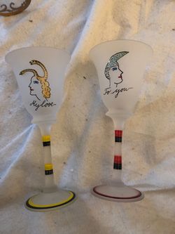 Rare Vintage Pair Of Kosta Boda Wine Goblets