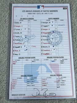 Los Angeles Dodgers Official Lineup Card Signed By Dave Roberts MLB Authenticated  