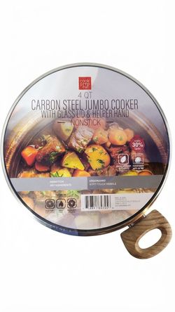 ​Cook Prep Eat 4 QT Carbon Steel Jumbo Cooker - Nonstick Pan with Glass Lid & Helper Handle