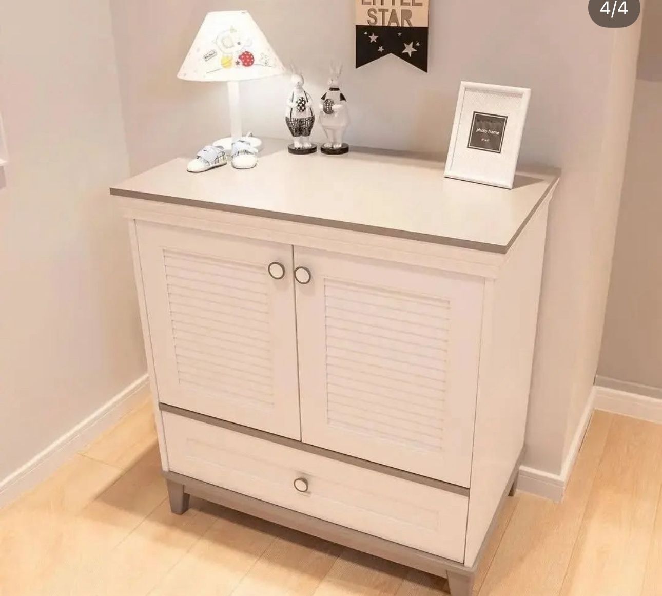 White Wooden Storage Cabinet with 2 Doors and 1 Drawer”