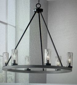 Lilllian 27” Wide Grey Wood Ring Wagon Wheel Chandelier