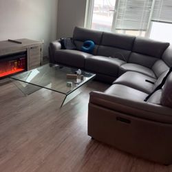 Nevada 5 Piece Leather Power Reclining Sectional with 3 Recliners 