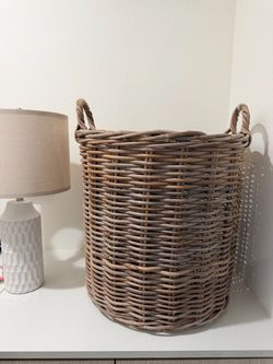 Large Woven Rattan Storage Toy Blanket Basket with Handles