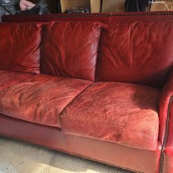Red Leather Couch Studded 3 Seat Sofa Obo Pickup Only Midlothian 