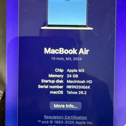 M3 MacBook Air 13 Inch 24gb RAM 