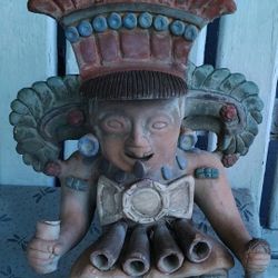 Aztec Mayan Figurine Ceramic Figure Inca Mexican Statue 8.5” Tall Souvenir