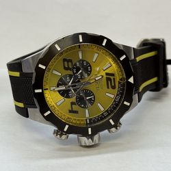 Invicta Men’s Chronograph Watch Yellow Dial Black Silicone Band Large Sport Watch