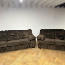 Free Delivery- Ashley brown sofa/couch + loveseat