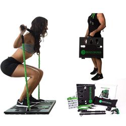 BodyBoss 2.0 - Full Portable Home Gym Workout Package + Resistance Bands - Collapsible Resistance Bar PKG4-Green