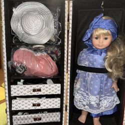 Beautiful Vintage Doll Luggage Case With A Gots Doll And Many Pieces I Go 