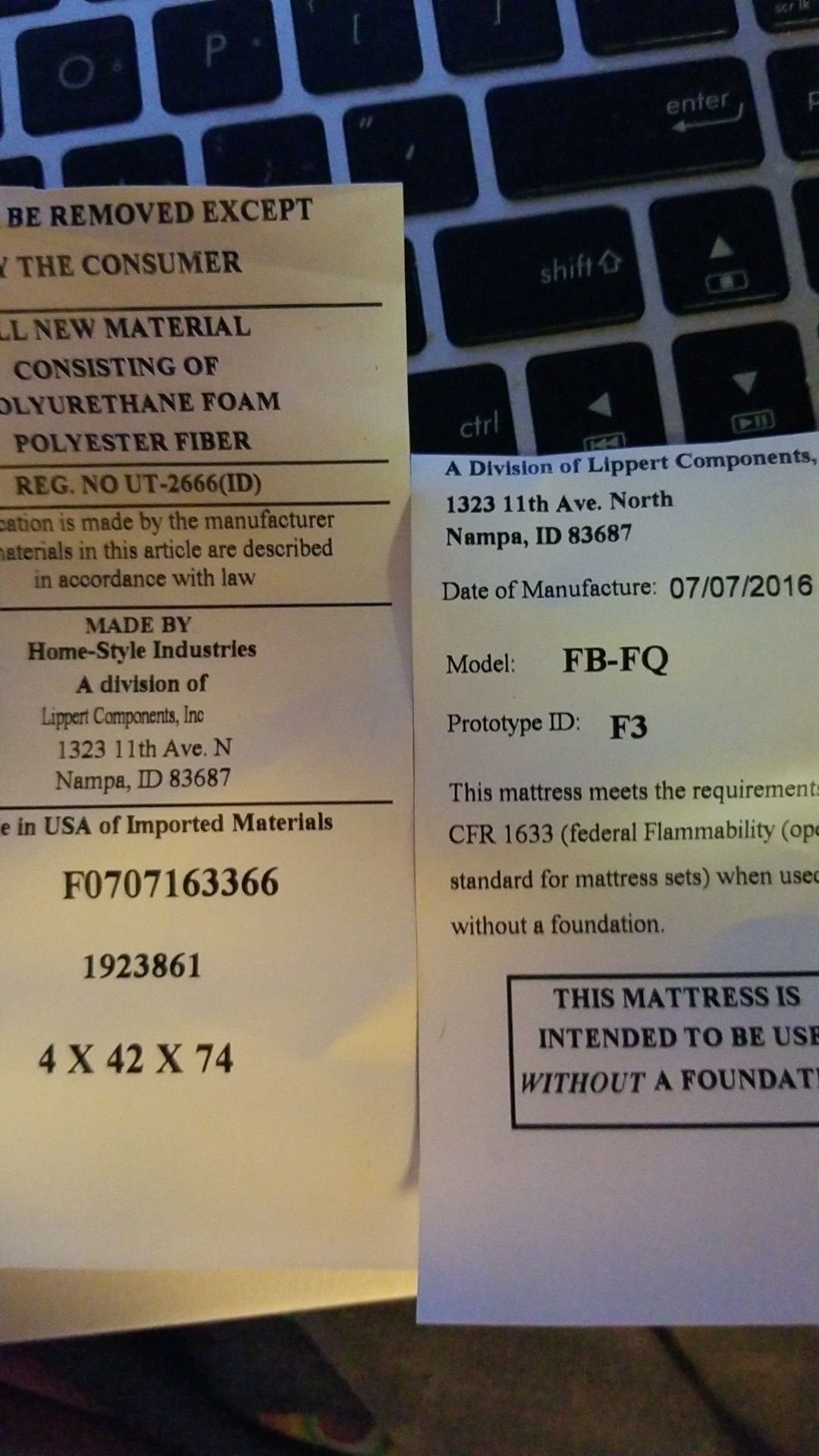 Lot of 2 Camper RV bunk pad mattresses 42 x 74 for Sale in Ontario, CA