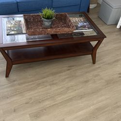 NEW COFFEE TABLE WOOD BROWN GLASS