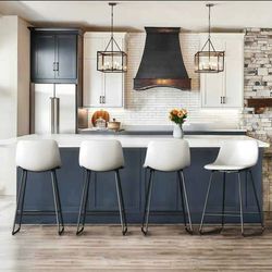 24" Bar Stools Set of 4 with Back, Faux Leather, Metal Legs for Home Kitchen Island, White