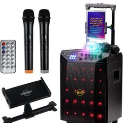 ❤️$90❤️ Starument Portable Karaoke Machine for Adults & Kids Complete Karaoke System Includes Bluetooth Speakers on Wheels, 2 Bluetooth Microphones, D