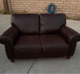 Dark Brown Leather Loveseat