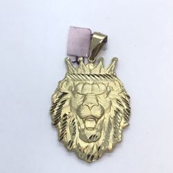 Gold 14k Lion Crown Pendant New 