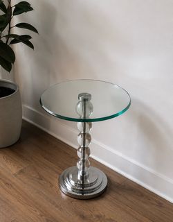 Contemporary Lucite Ball & Chrome Round Glass Top Side Table