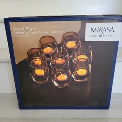 Set Of Eight - Amber Solaris Votive Holders (Candles Not Included)