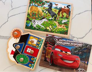 Wooden Toddler Puzzle Bundle (3 Complete Puzzles - Melissa & Doug + Car Puzzle)
