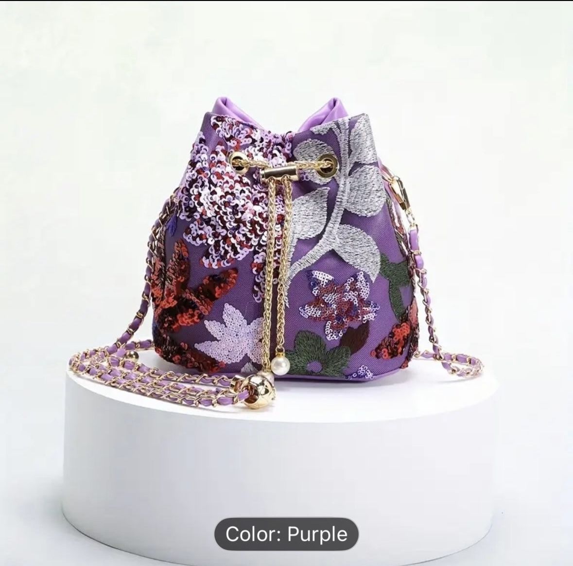 Crossbody Purse with Adjustable Chain Strap, Floral Embroidery and Applique