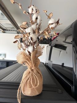 Dried Cotton Stem Arrangement with Burlap Wrap
