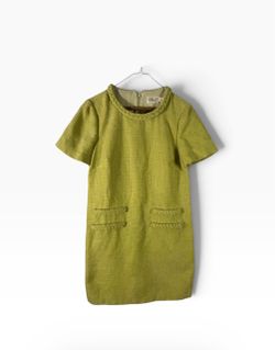 Green Tweed Shift Dress | Lime Green Boucle Dress | Women’s Size 10 | Short Sleeve | Lined | Work, Church, Wedding Guest, Holiday