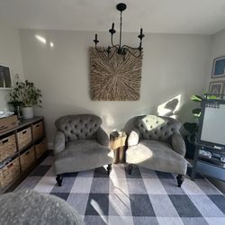 2 Grey Tufted Chairs
