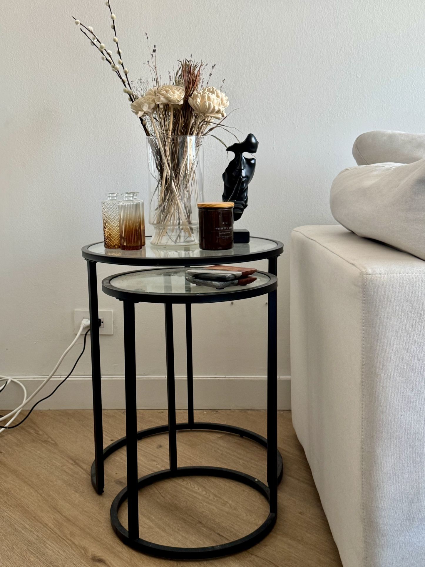 Round Nesting End Table Set Of 2 / End Table And Coffee Table, Glass Top