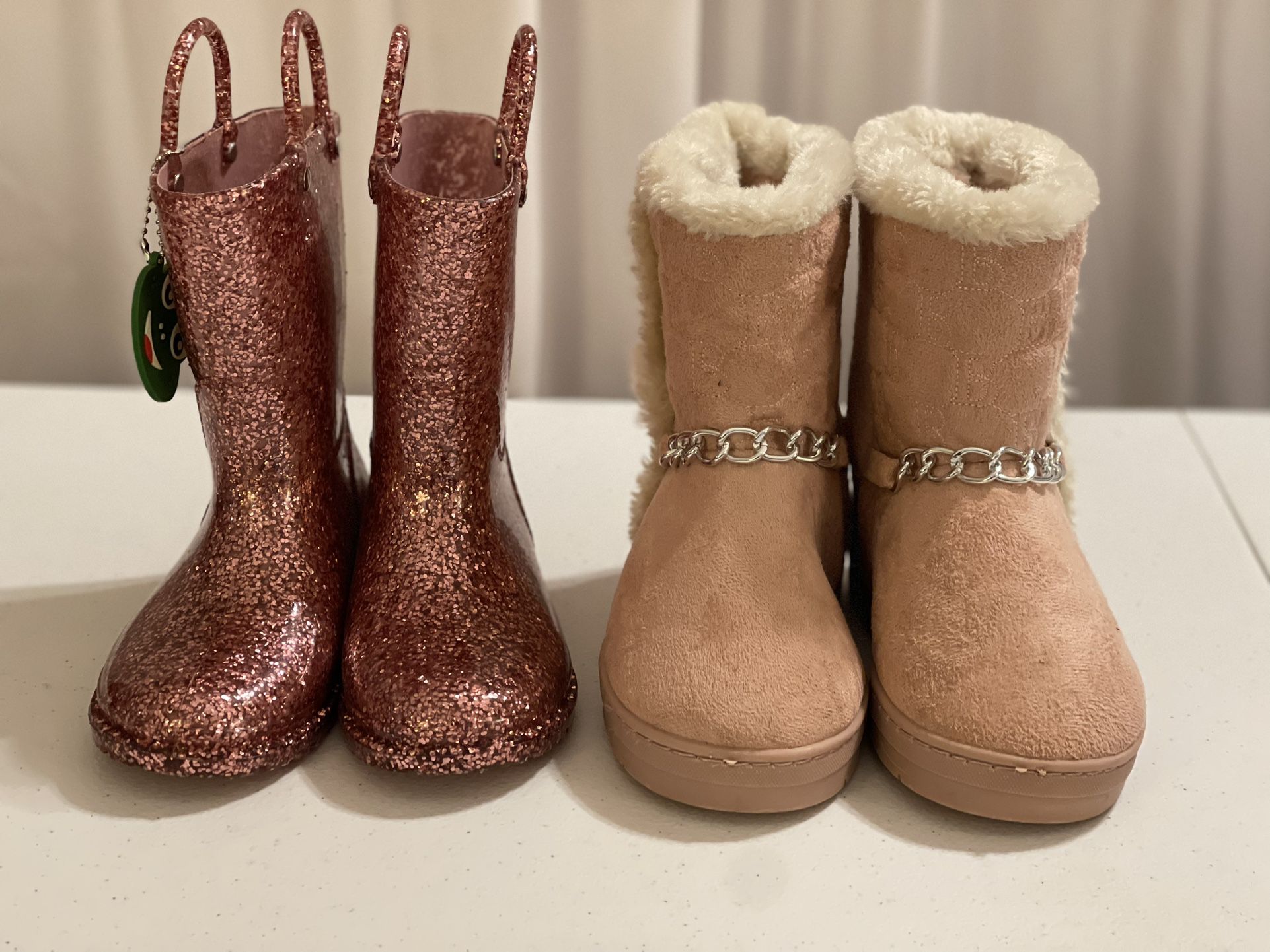 Girl Pink Winter Boot And Glitter Pink Rain Boot - Ship Only