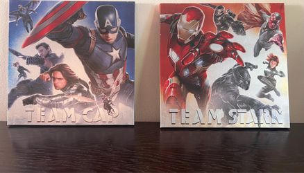 Marvel Captain America & Iron Man Team Cap & Team Stark Canvas Art – Pair 20”x20”