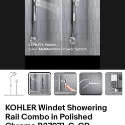 New - KOHLER Windet Showering Rail Combo in Polished Chrome R27971-G-CP  $175/BO