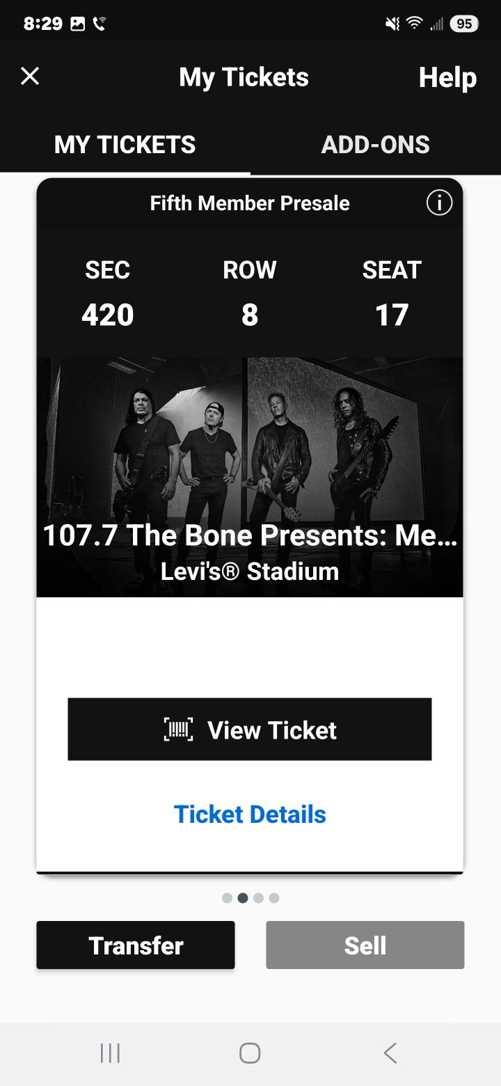 2 Day METALLICA TICKETS Levi's Stadium