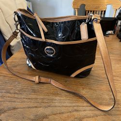 Coach Black Vinyl & Leather Large Crossbody Purse In Great Condition