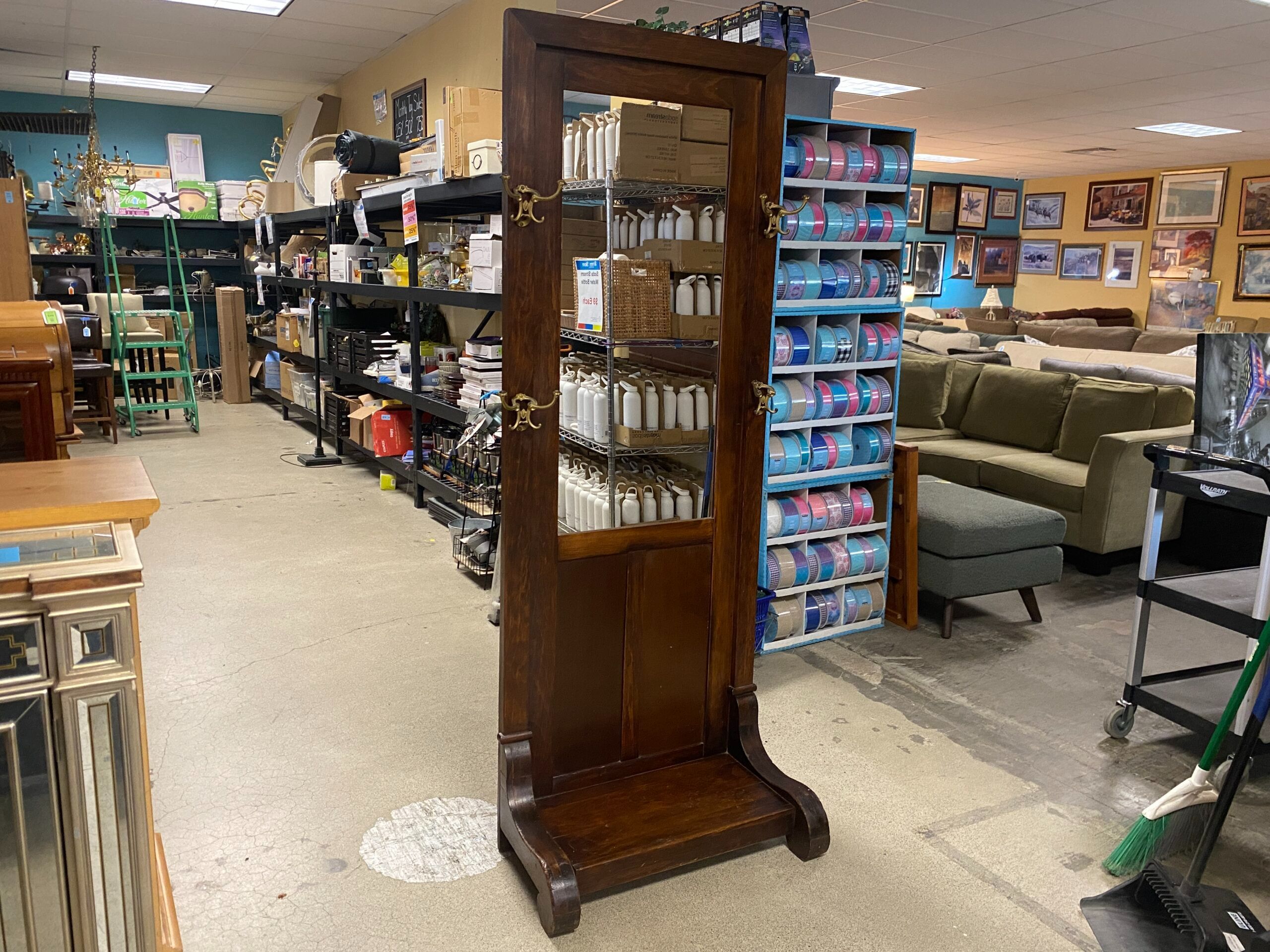 Antique Hall Mirror w/ Hanging Hooks