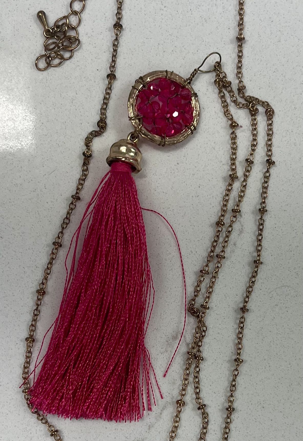 Pink Tassel Long Necklace