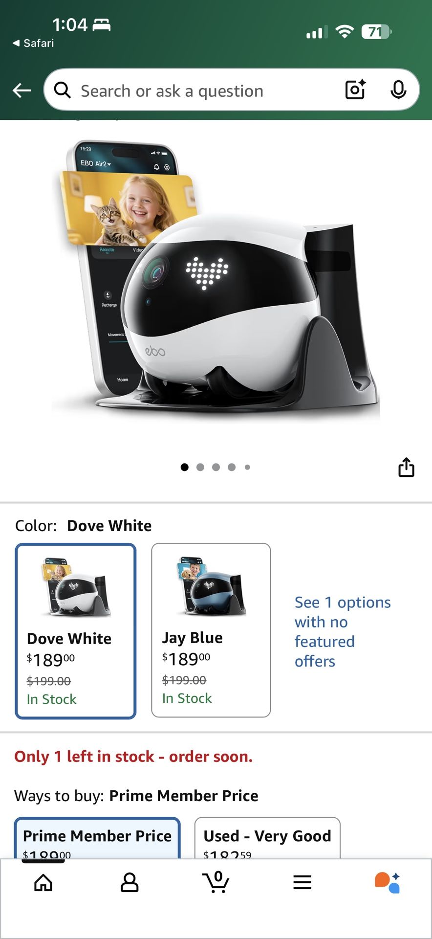 Enabot EBO Air 2 Pet Camera, Dove White. Brand New 