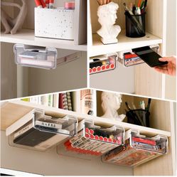 3 Pack Under Desk Drawer Under Shelf Drawers Slide Out Self-Adhesive Standing Desk Drawer Attachment Plastic Workspace Organizers for Office Home