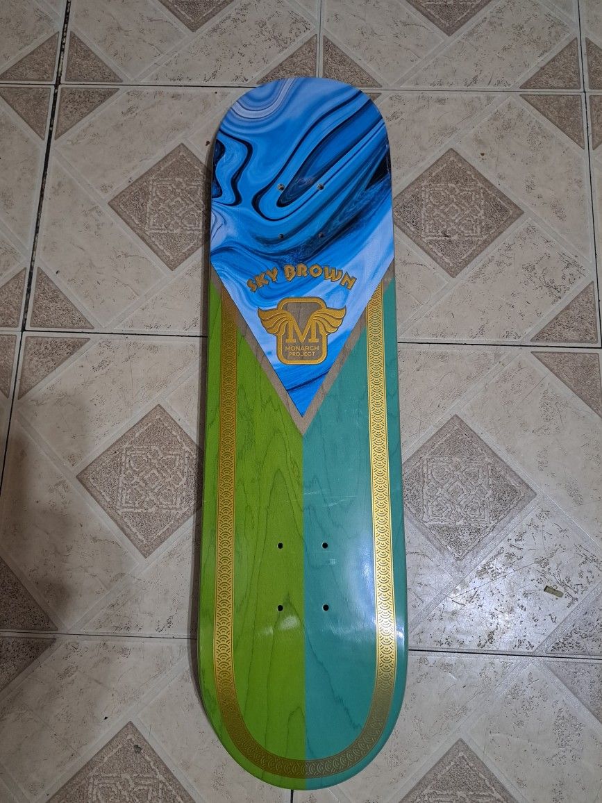 MONARCH PROJECT SKATEBOARDS SKY BROWN PRO MODEL THE WATER WAVES LOGO SKATEBOARD DECK