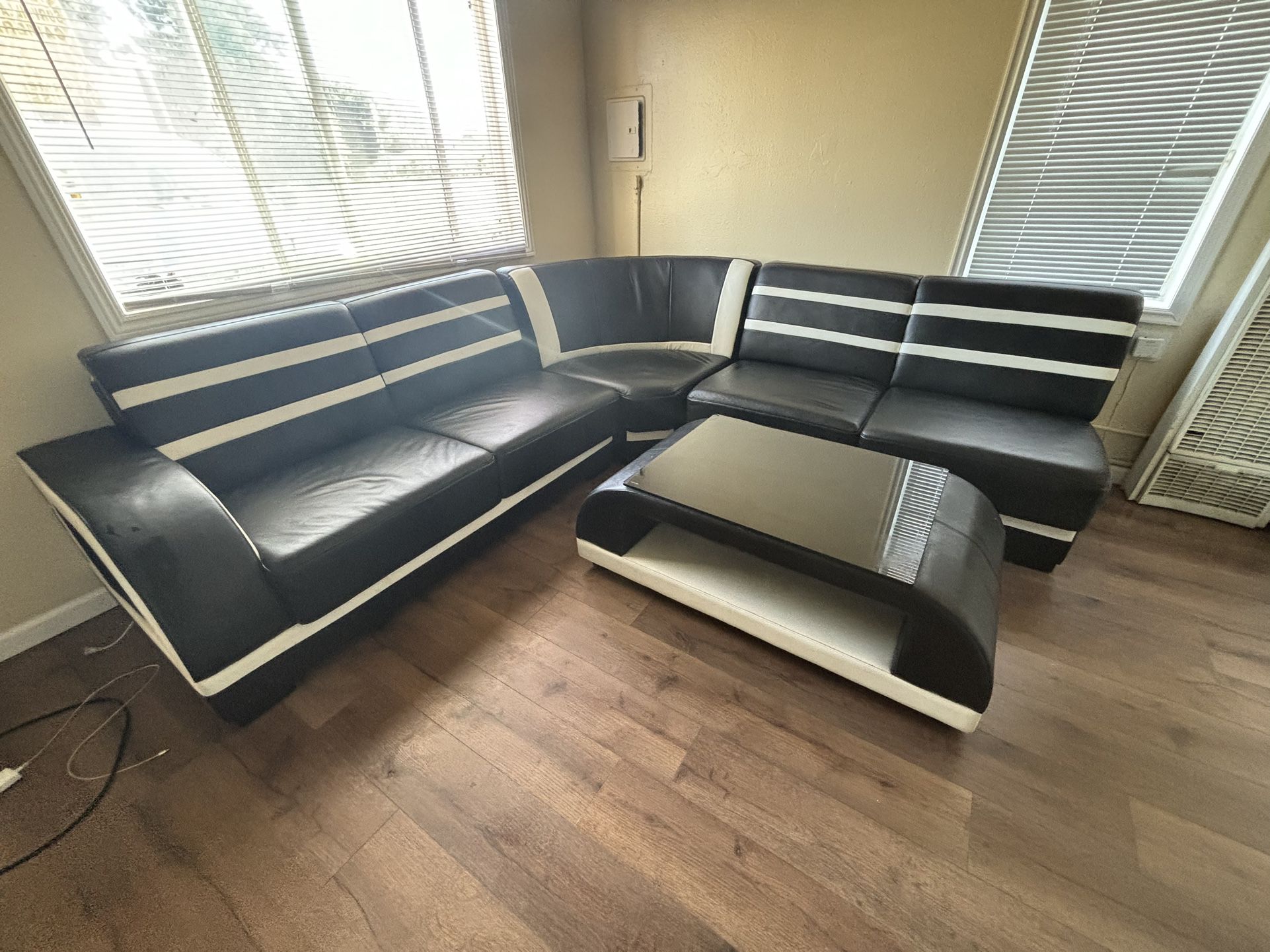 Black and White leather sectional 